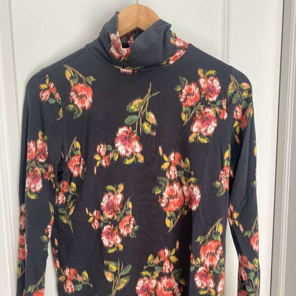Loft Floral Turtleneck Top Grey Size M - Picture 4 of 8